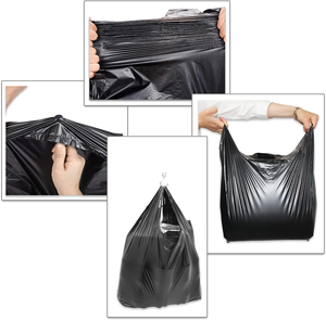 Venta al por mayor de bolsas negras desechables bolsas de plástico resistentes para camisetas con diseño grueso embalaje duradero embalaje de alimentos - Product Image 4