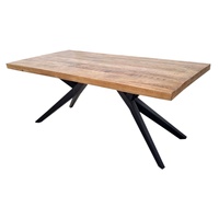 Table à manger en bois massif Akku Arts |   Conception industrielle à pieds en X |   Pliable et fait main |   Finition antique |   Meubles de maison sous garantie 3 ans