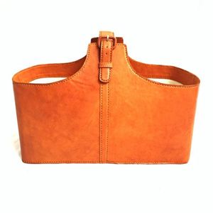 The Rustic Rattan Revival Leather <b>Log</b> <b>Carrier</b> & Magazine Basket Homestead Full-Grain Leather Firewood & Blanket Tote - Product Image 1