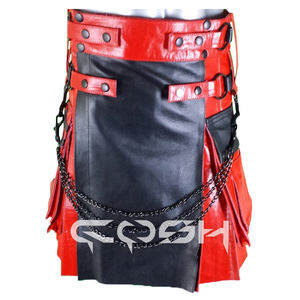 Kilt en cuir gothique rouge et noir écossais traditionnel de qualité supérieure avec poches amovibles polyvalentes - Product Image 1