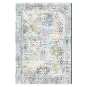 Tapis de salon en chenille gris argenté traditionnel à motif médaillon, imprimé numériquement, lavable en machine, antidérapant - RUGS DEPOT LXDP-0045 (vente en gros) - Product Image 1