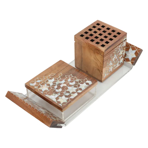 Premium Design Mother of Pearl Inlay Wooden Incense burner Set with <b>Tray</b> Ramadan Gift Set Wholesale From Vietnam - Product Image 4