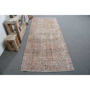 3.4x8.2 ft Area Turkish Vintage Rug, <b>Brown</b> Floral <b>Wool</b> Rug - Product Image 1