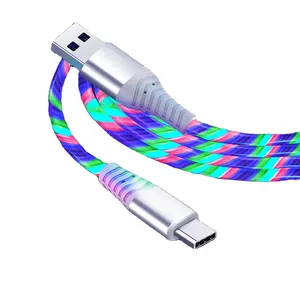 Câble USB de type C lumineux 3A à charge rapide 1m Câble USB de transfert de données LED à grande vitesse multicolore