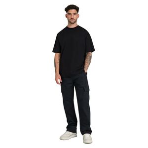 T-shirt surdimensionné solide pour hommes 100% coton 190 GSM Streetwear Staple Tee imprimé avant arrière Logo goutte épaule décontracté Fit Shirt - Product Image 4