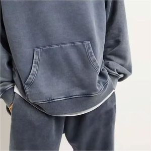 Pull à capuche vintage délavé à l'acide pour hommes, polaire d'hiver avec fermeture à glissière, coton éponge français, motif uni - Product Image 6