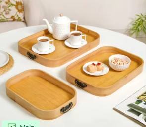 Encantadora bandeja de madera con asas doradas y grabado de alegría Ideal para servir y uso decorativo - Product Image 3