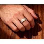 Bague en acier inoxydable gravée Prière du Seigneur pour homme, bande croisée de 8 mm, plaqué or 18 carats, bijoux de mode - Product Image 5