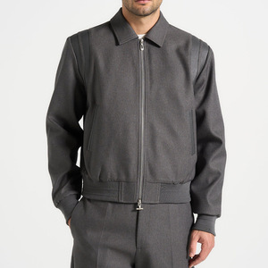 Men's Modern Grey Hooded Bomber <b>Jacket</b> <b>Slim</b> <b>Fit</b> Polyester Cotton Stand Collar Front Logo Windproof Letterman <b>Jacket</b> - Product Image 5
