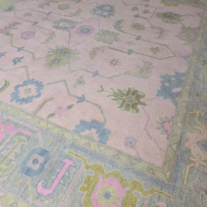 Oushak พรมเปอร์เซียขนแกะทำด้วยมือสีฟ้าสีขาวกำหนดขนาดเองได้สำหรับสัตว์เลี้ยงเป็นมิตรต่อสิ่งแวดล้อมซักได้กันลื่นสำหรับห้องนั่งเล่นสวดมนต์ - Product Image 1