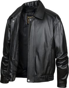 Blouson aviateur en cuir de luxe, cuir véritable, style américain, coupe large pour homme - Product Image 2