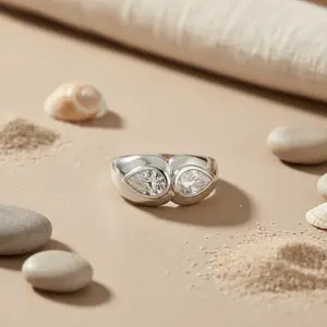 แหวนเงินแท้ 925 ชุบโรเดียม ประดับเพชรซิคอนทรงลูกแพร์ สำหรับผู้หญิง |   การตั้งค่าเบซอล |   ของขวัญแต่งงาน - Product Image 2