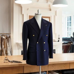 HARCHOY Completo da <span class=keywords><strong>Uomo</strong></span> Blu Navy Traspirante in Lana Slim-Fit <span class=keywords><strong>Doppiopetto</strong></span> con <span class=keywords><strong>Blazer</strong></span> e Pantaloni su Misura di Alta Qualità - Product Image 1