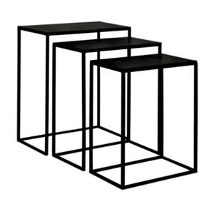 Mesa de centro superior de madera, juego de Base de hierro antiguo de tres mesas de café de lado redondo para sala de estar, último estilo - Product Image 2