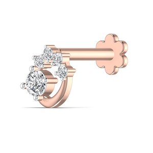 14kt Artistic Design Natural Diamond <strong>Nose</strong> Pin for Women <strong>in</strong> Yellow Rose &amp; White Gold Birthday Wedding Gift - Product Image 2