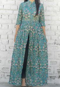 Teal Blue Cape Set Indian Fashion Styling Quality <b>Kurti</b> and Pants Directly from Indian Manufacturer - Product Image 5