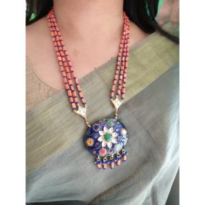Ensemble de collier en émail multicolore fabriqué à la main avec grand pendentif rond bijoux ethniques indiens pour mariée fête et boutique en gros - Product Image 3