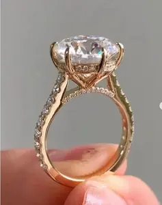 Anillo de Compromiso Tishya Diamond para Mujer, Plata 925, Moissanita Real de 3 Quilates, Chapado en Oro, Regalo de Boda, Accesorio para Fiesta de Aniversario - Product Image 1