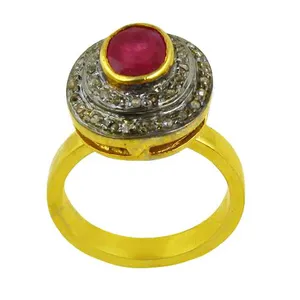 Bague en rubis pour femme, bijoux en or plaqué, pierre précieuse avec un ensemble en rhodium plaqué platine - Product Image 1