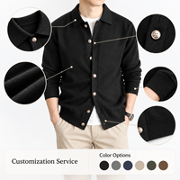 Cardigan en tricot jacquard à col revers pour homme FNJIA, manches longues, boutons sur le devant, style Old Money, pour l'automne et l'hiver, plusieurs couleurs
