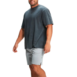 Camiseta de algodón 100% para hombre, camisetas en blanco con cuello redondo lavado con ácido estampado holgado, camiseta transpirable informal de alta calidad - Product Image 4