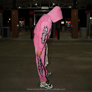 Chándal de estilo callejero Vintage personalizado, 100% algodón a rayas, diseño de cordón desgastado, transpirable, ajuste holgado, lavado Vintage - Product Image 3