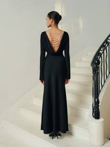 ROBE DRAPÉE MOLLYA DRAPÉE À DOS À Manches Longues Pour Femmes Robes D'été Deknit Dos Satin Georgette Printemps 2025 Vêtements Pour Femmes - Product Image 3