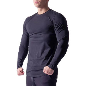Chemise de gymnastique à compression unie pour hommes MMA rashguard léger rash guard maillots de bain épaule tombante coton respirant T-shirts pour hommes - Product Image 2
