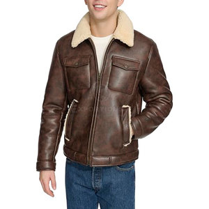 Veste en cuir et fourrure avec logo personnalisé sur le devant, marque privée, écologique, respirante, veste d'hiver pour homme, taille adulte - Product Image 1