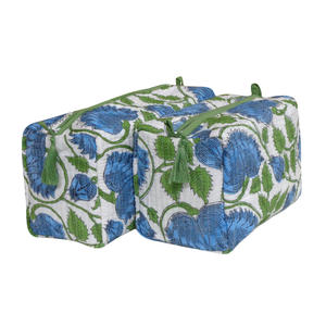 Open Hand Block Printed Striped Pattern Cosmetic <b>Bag</b> Set Cornflower Zipper for <b>Toiletry</b> Coin Purse Fashion Ouilted <b>Bags</b> Pack - Product Image 5