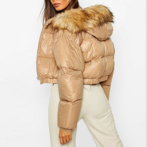 Veste d'hiver pour femme, en nylon rembourré de coton respirant, fermeture éclair sur le devant, logo, fausse veste bomber à bulles, veste courte, taille plus - Product Image 2