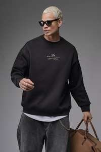 Men Oversized Crewneck <b>Hoodie</b> Loose Fit Pullover Long Sleeve Streetwear Casual Fashion Winter Warm <b>Fleece</b> <b>Lined</b> Anti-Wrinkle Top - Product Image 4