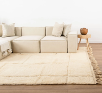 Tapis Béni Ouarain Crème Doux Gravé à Carreaux, Berbère Moderne Boho Grand Tapis Marocain en Laine Sur Mesure