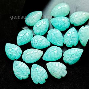 Amazonite bleue fantaisie forme de feuille sculpture pierres précieuses en vrac 8x10MM poli à la main Amazonite sculpté perles de pierres précieuses pour la fabrication de bijoux - Product Image 5