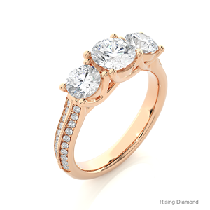 1.01 Ct Round Lab Grown Diamond Engagement Ring Three <b>Stone</b> Rose Gold CVD Diamond Ring Anniversary Gift for Her - Product Image 4