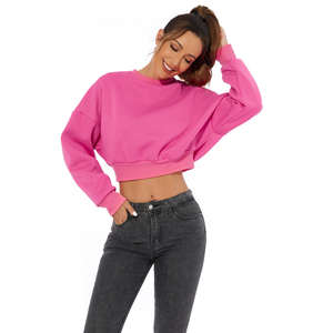 Sudadera con Capucha Corta Personalizada para Mujer |   Sudadera con Capucha de Cuello Redondo Extra Grande de Color Sólido de Alta Calidad - Product Image 2