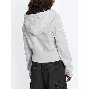 Lightweight Zipper Crop <b>Top</b> Hoodie With Fashionable Urban Look Women Zipper Crop <b>Top</b> Hoodie - Product Image 4