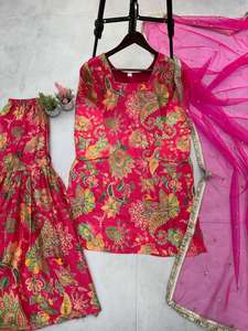 Latest Indian Wedding Party Wear Chinon Digital Print With Sequence Embroidered Work <b>Top</b> and Sharara With Lace Work Dupatta - Product Image 6
