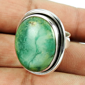 Naturel vert Turquoise pierres précieuses femmes bague indien bijoux en argent solide 925 Sterling gros anneaux femmes mode bijoux fins - Product Image 1