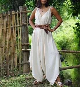 Mono informal de verano con cuello en V de Color sólido para mujer, ropa de talla grande para mujer con cintura Natural, tejido transpirable hasta el suelo - Product Image 4