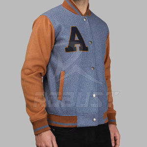 Blouson universitaire homme style streetwear hiver, col montant uni, coupe classique, en tissu peigné, avec logo personnalisé - Product Image 3