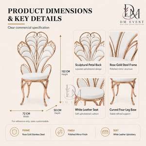 Silla de Trono de Lujo en Acero Inoxidable Dorado con Respaldo de Pavo Real para Bodas, Eventos y Recepciones, Venta al Por Mayor - Product Image 5