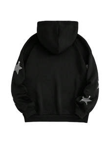 Sweat-shirt à capuche noir avec imprimé étoile en strass, coupe classique, pull décontracté pour homme, tricoté, 100% coton, séchage rapide, avec poche, style automne - Product Image 2