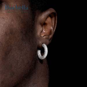 Lujo oro blanco 925 plata esterlina 18K oro Iced out diamante redondo Huggie aro pendiente para hombres Hip Hop pendientes - Product Image 1