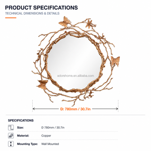 Adore Home M3006 <span class=keywords><strong>Specchio</strong></span> da Parete di Lusso in Rame Massiccio con <span class=keywords><strong>Farfalle</strong></span> 3D e Rami, Decorazione Artistica Fatta a Mano per Hotel, Villa e Casa - Product Image 6
