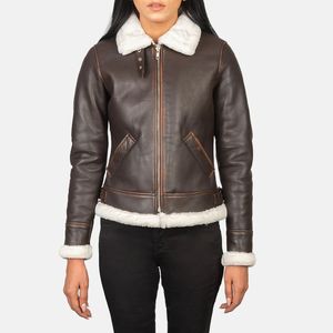 Blouson bombardier en cuir marron personnalisé à col montant de haute qualité fabrication professionnelle teint uni pour l'hiver logo avant - Product Image 1