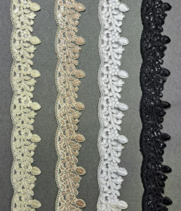 Encaje de poliéster/algodón suave con bordado de red metálica y pedrería para decoración de lehengas de novia, exportación a granel TSL - Product Image 2