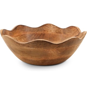Bol à mélanger en bois artisanal avec texture rainurée BURNING Bol à salade de cuisine fini Vaisselle décorative pour servir des fruits - Product Image 2