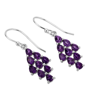 925 Sterling <b>Silver</b> Shah Gems Women's Natural Amethyst <b>Dangle</b> <b>Earrings</b> Water Drop Chandelier Design with Pearl Main Stone - Product Image 3