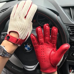 Manoplas de motocicleta Retro para hombre, guantes de cuero de verano a la moda, refrigeración transpirable de ganchillo para gimnasio, deportes, actividades al aire libre - Product Image 1